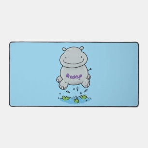 Cute hippo jumping cartoon illustration desk mat