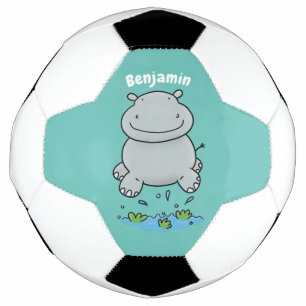 Cute hippo jumping cartoon illustration football