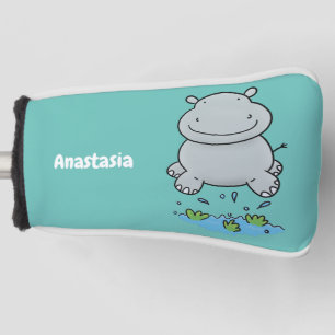 Cute hippo jumping cartoon illustration golf head cover
