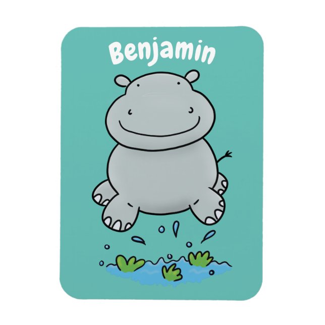 Cute hippo jumping cartoon illustration magnet (Vertical)