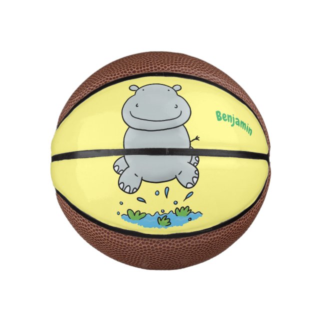Cute hippo jumping cartoon illustration mini basketball (Front)