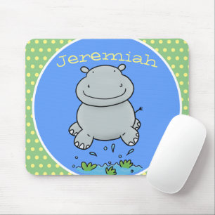 Cute hippo jumping cartoon illustration mouse mat