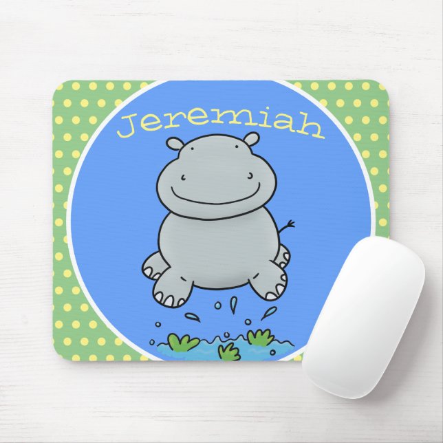 Cute hippo jumping cartoon illustration mouse mat (With Mouse)