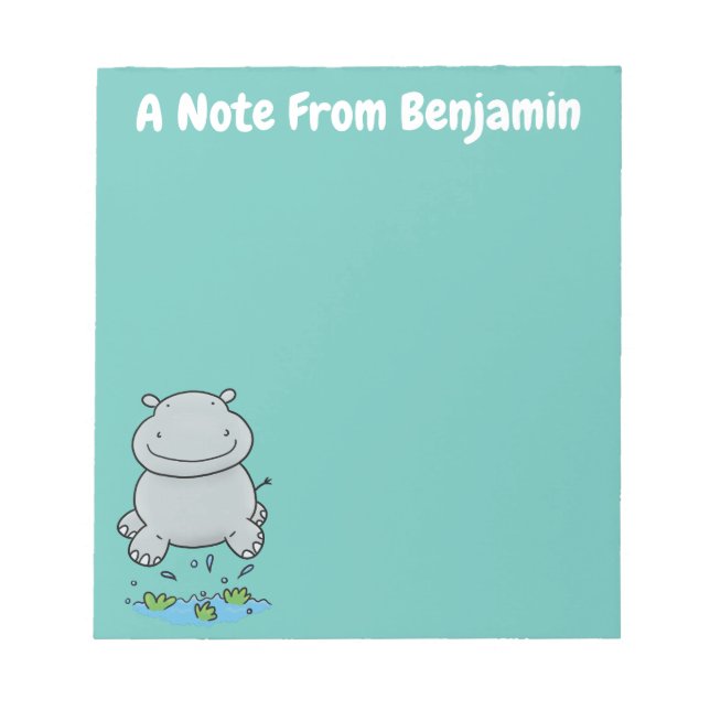 Cute hippo jumping cartoon illustration notepad (Front)