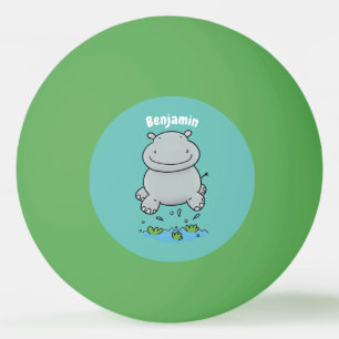 Cute hippo jumping cartoon illustration ping pong ball