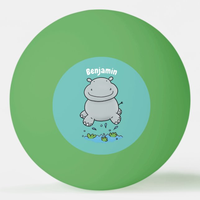 Cute hippo jumping cartoon illustration ping pong ball (Front)
