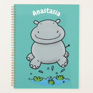 Cute hippo jumping cartoon illustration planner