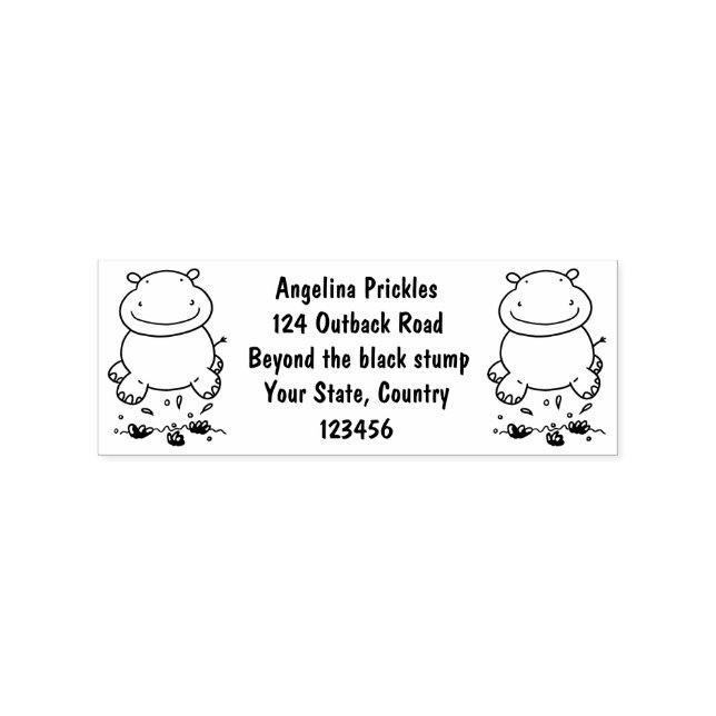 Cute hippo jumping cartoon illustration rubber stamp (Imprint)