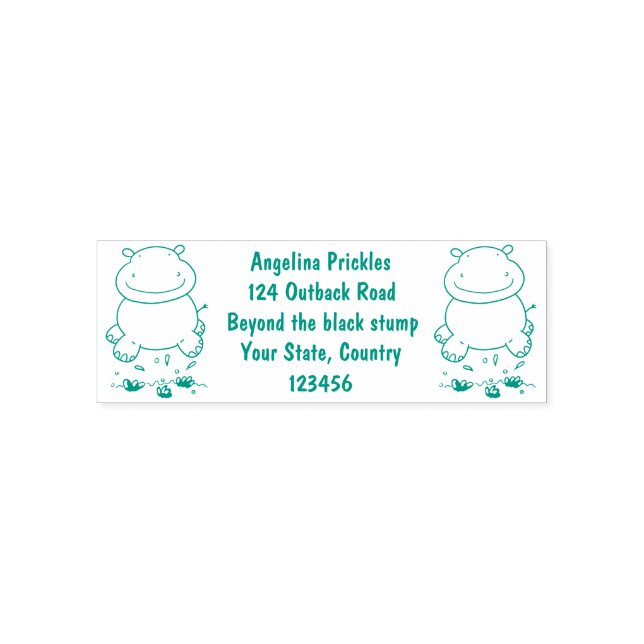 Cute hippo jumping cartoon illustration self-inking stamp (Design)