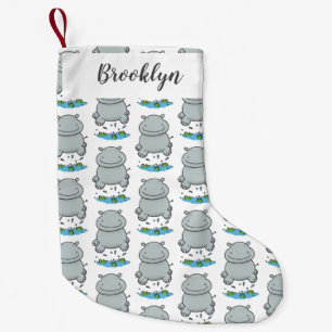 Cute hippo jumping cartoon illustration small christmas stocking