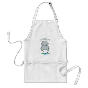 Cute hippo jumping cartoon illustration standard apron