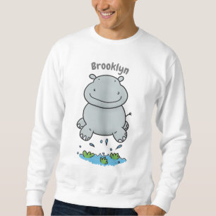 Cute hippo jumping cartoon illustration sweatshirt