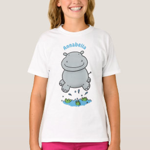 Cute hippo jumping cartoon illustration T-Shirt