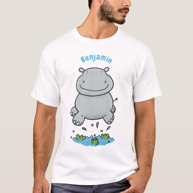 Cute hippo jumping cartoon illustration T-Shirt (Front)