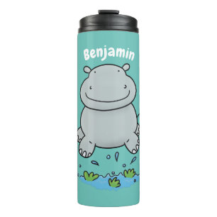 Cute hippo jumping cartoon illustration thermal tumbler