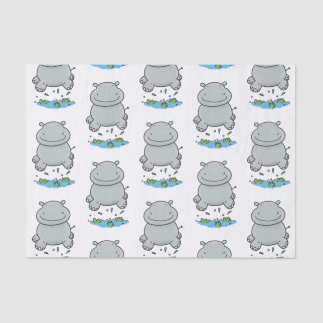 Cute hippo jumping cartoon illustration tissue paper (Front)