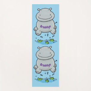 Cute hippo jumping cartoon illustration yoga mat