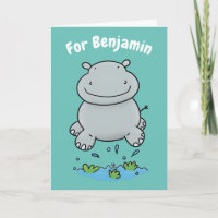 Cute hippo jumping cartoon personalised birthday
