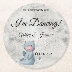 Cute Hippo Kawaii Style Animal Round Paper Coaster
