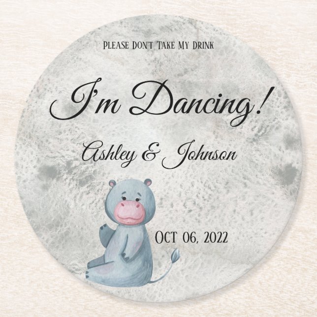 Cute Hippo Kawaii Style Animal Round Paper Coaster (Front)