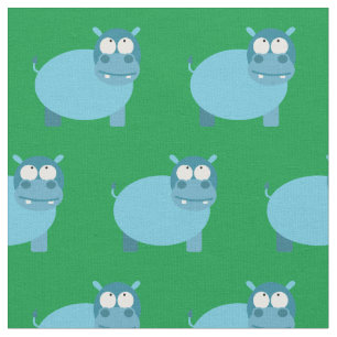 Cute Hippo Kid Baby Nursery Green Hippopotamus Fabric