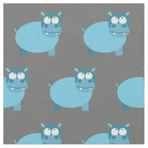 Cute Hippo Kid Baby Nursery Grey Hippopotamus Fabric