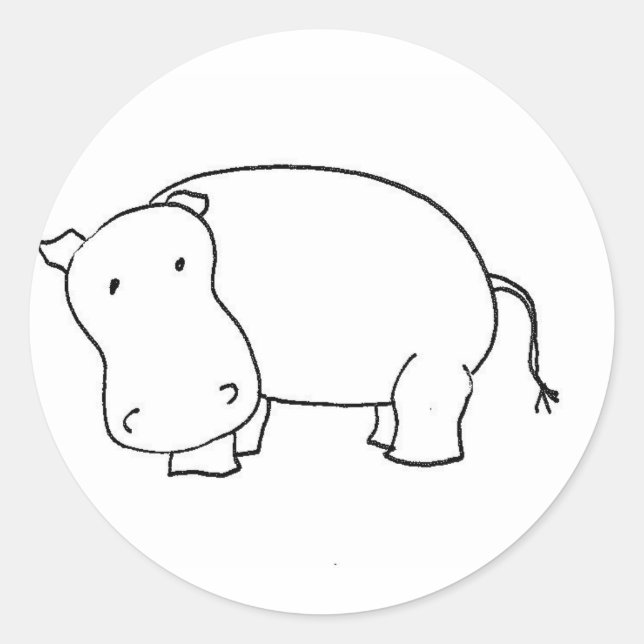 Cute hippo line drawing  classic round sticker (Front)