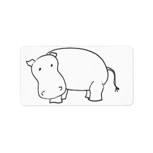 Cute hippo line drawing   label