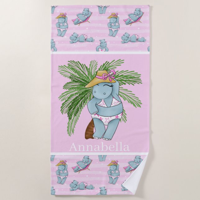 Cute hippo lovers beach towel (Front)