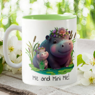Cute Hippo Mom and Baby Personalized  Two-Tone Coffee Mug