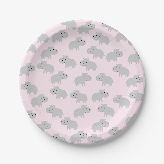 Cute Hippo Paper Plates (Front)