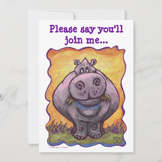 Cute Hippo Party Invitation (Front)
