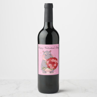 Cute hippo, perfect gift for Valentine’s Day Wine Label