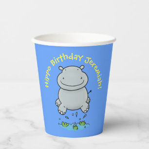 Cute hippo personalised cartoon birthday paper cups