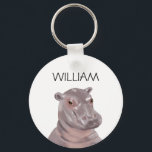 Cute Hippo Personalised Name  Key Ring<br><div class="desc">cute hippo illustration custom name keychain</div>
