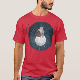 Cute hippo playing violin on the moon T-Shirt
