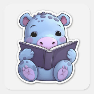 Cute Hippo Reading Square Sticker
