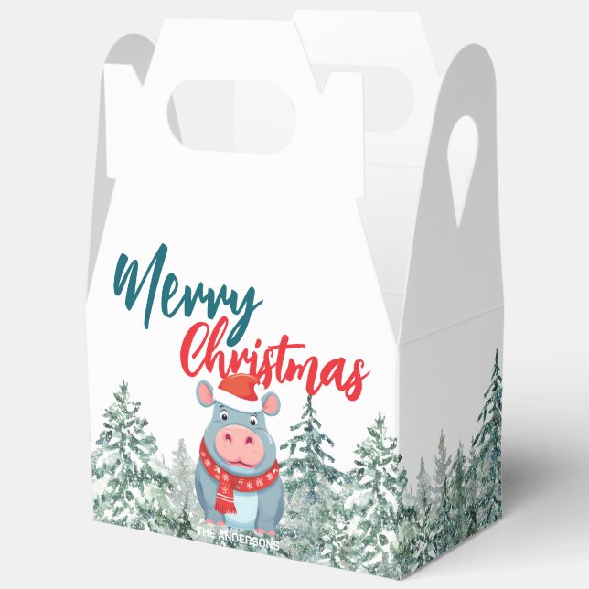 Cute Hippo Santa wild Xmas tree Merry Christmas Favour Box (Open)