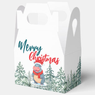 Cute Hippo Santa wild Xmas tree Merry Christmas Favour Box