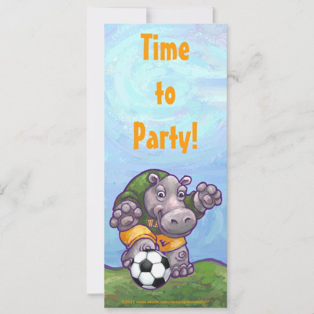 Cute Hippo Soccer Party Invitation (Front)
