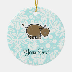 Cute Hippo; Teal Ceramic Tree Decoration