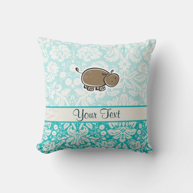 Cute Hippo; Teal Cushion (Front)