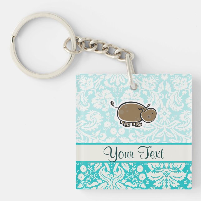Cute Hippo; Teal Key Ring (Front)