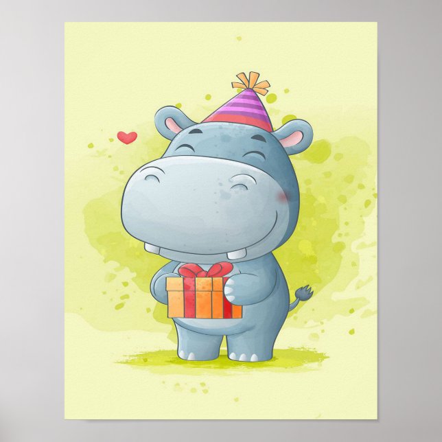 Cute Hippo Watercolor | Perfect Gift Poster (Front)