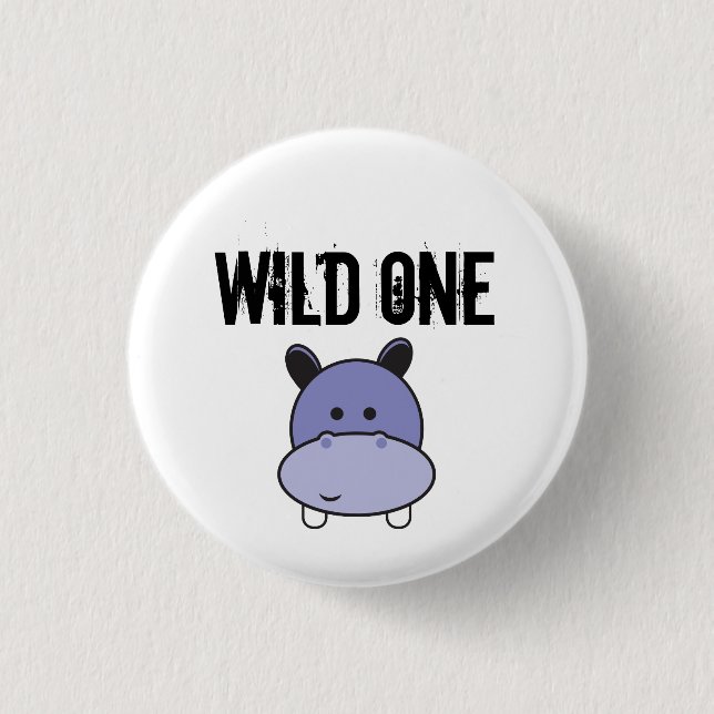 Cute hippo Wild one safari birthday party 3 Cm Round Badge (Front)