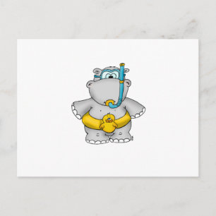 Cute Hippo with a Floating Tire and googles Postcard