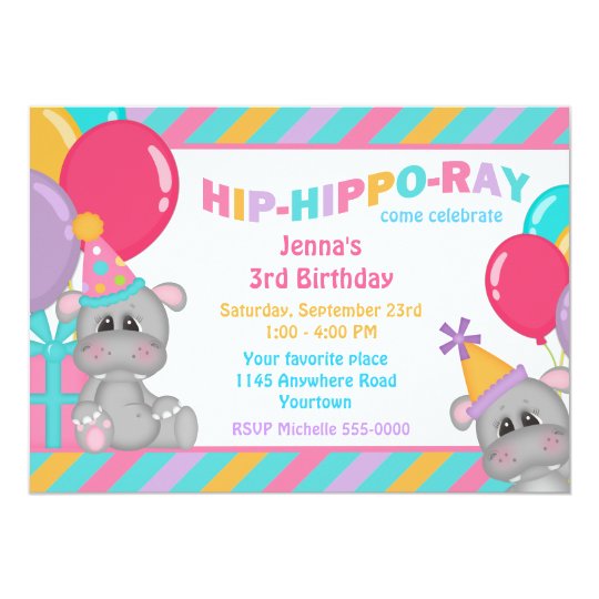 Cute Hippo with Present Birthday Card