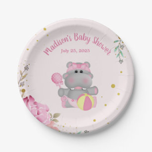 Cute Hippo With Rattle and Ball Paper Plate