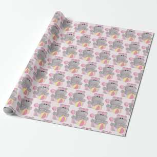 Cute Hippo with Rattle and Ball Wrapping Paper