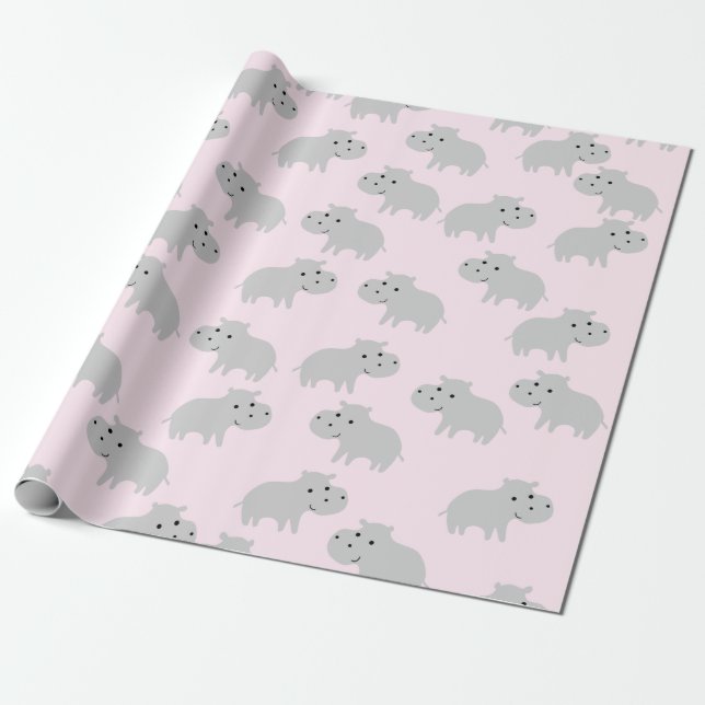 Cute Hippo Wrapping Paper (Unrolled)